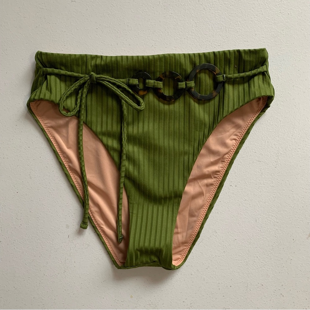 J Crew Size Small Wide-Rib High-Rise Bikini Bottom in Canteen Green NWT